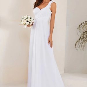 Floor length white one shoulder gown, brand new, never worn.
